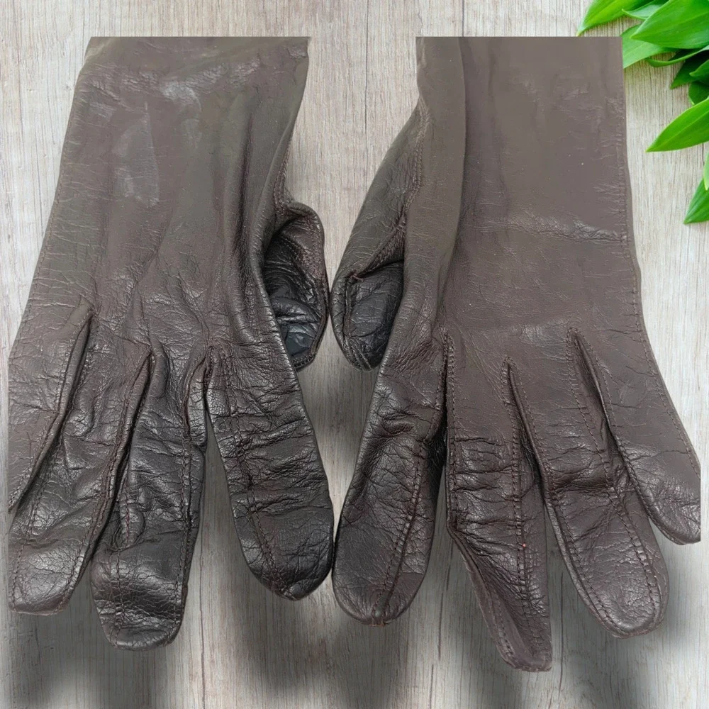 Lot 2 x Vintage Hudson's Kid Leather Gauntlet Gloves France Sz 6 Silk Lined